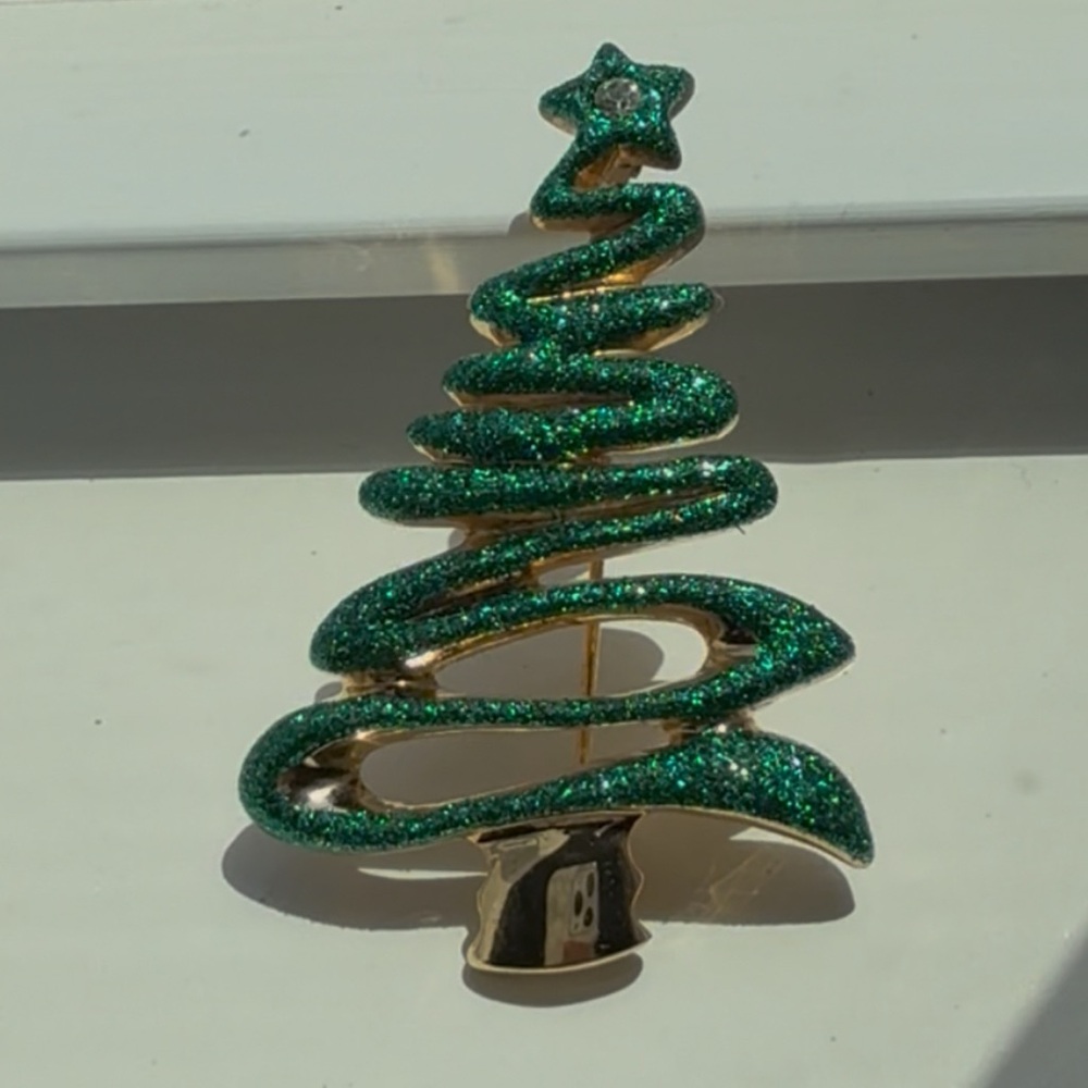Vintage Glitter Christmas Tree Brooch/Holiday Brooch